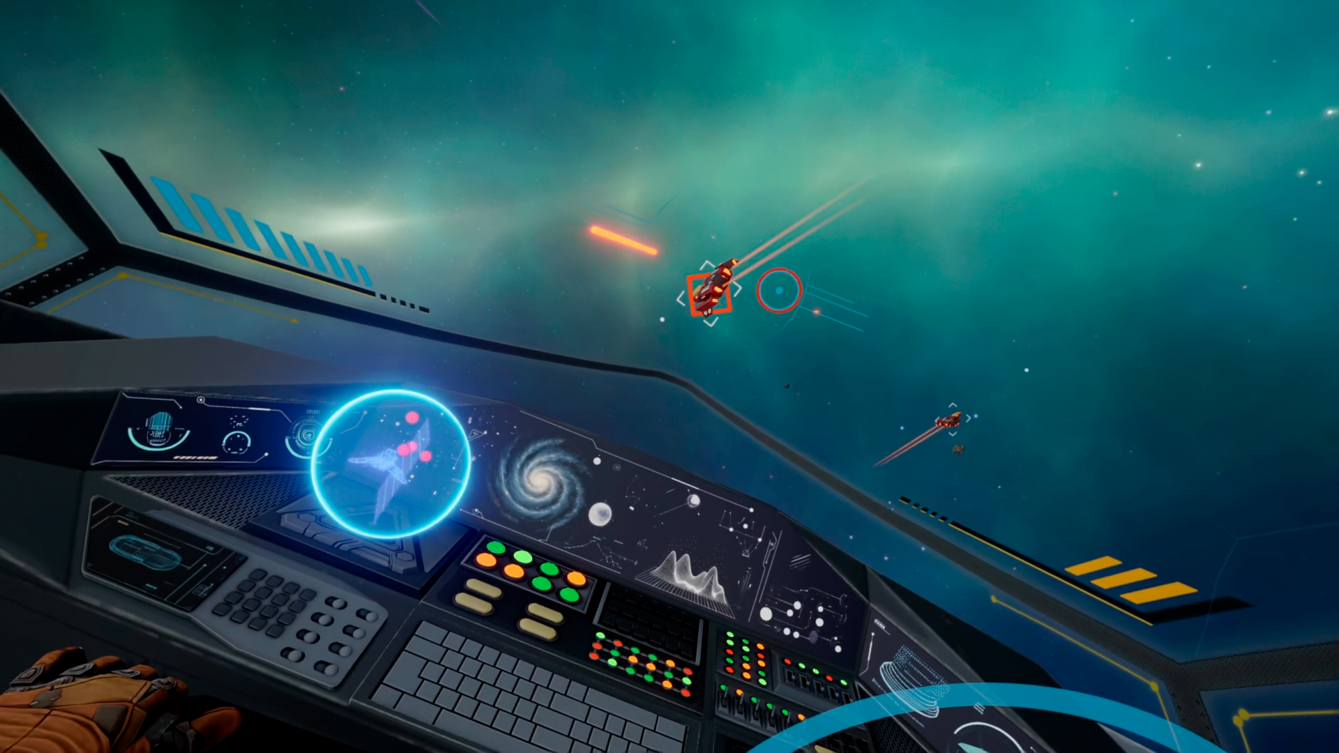 A spaceship in combat in Whispers of the Void