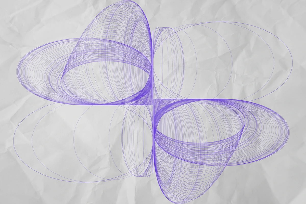 Purple wireframe loops drawn over a light textured paper background