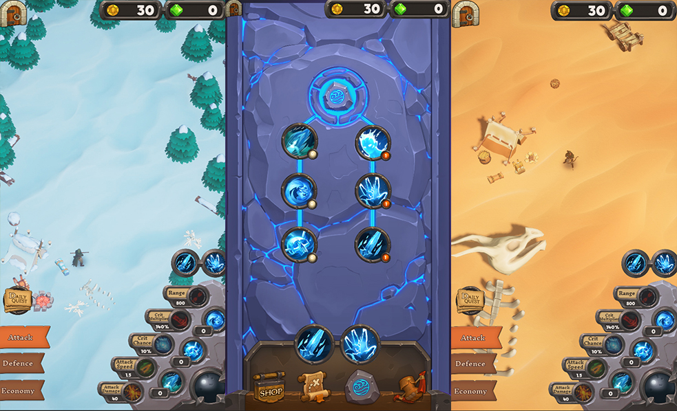 Skill tree and gameplay / Original mobile game screens